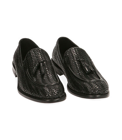 MAN SHOES MOCASSINS LEATHER-BRAIDED NERO, Valerio 1966, 1914T9701PINERO039, 002