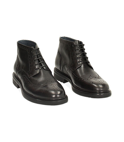 Polacchino stile oxford in pelle nero, Valerio 1966, 24U6T8150PENERO039, 002