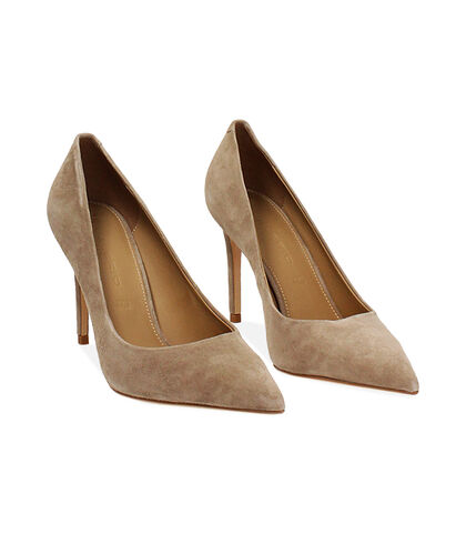 Décolleté beige in camoscio con tacco 9 cm, Valerio 1966, 26M5T1411CMBEIG035, 002