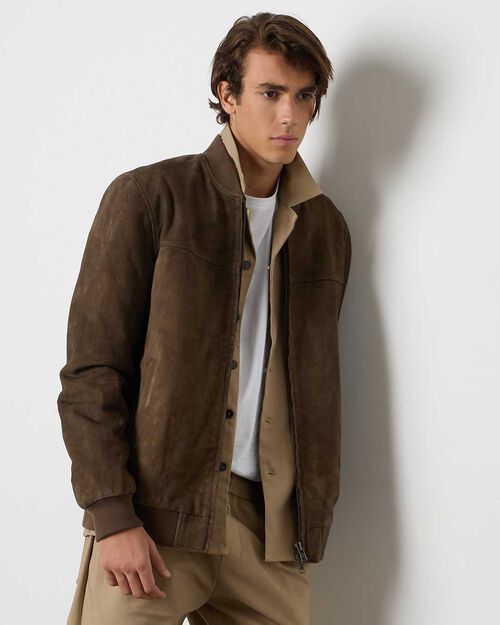 Giubbino da uomo in camoscio marrone, BROWN