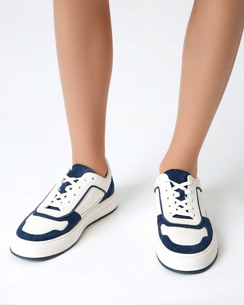 Sneakers da uomo in pelle bianco-blu, MULTI COLOR