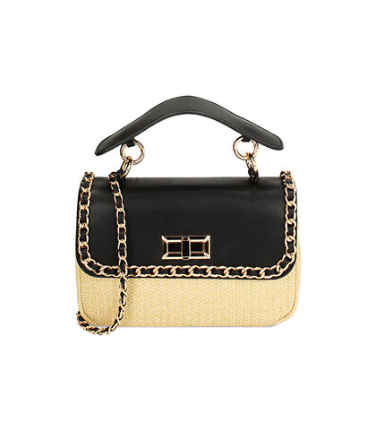 Mini bag a mano in rafia nera, Valerio 1966, 2323T3613RFBENEUNI, 001
