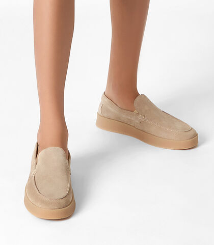 Mocassino da uomo in camoscio beige, Valerio 1966, 25U6T9803CMBEIG039, 002