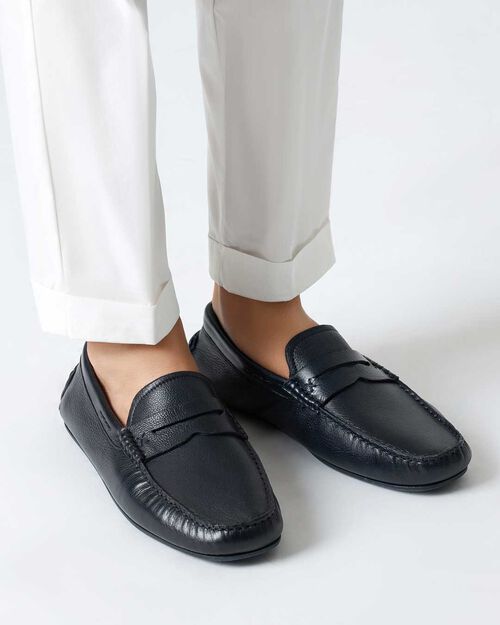 Mocassino da uomo in pelle blu casual, NAVY BLUE