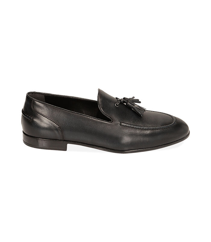 Mocassini con nappina neri in pelle, Valerio 1966, 2195T1432PENERO039