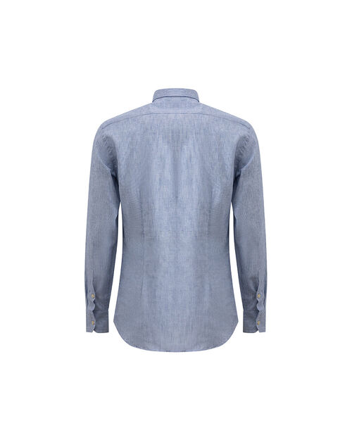 Camicia ml blu-bianco colletto coreano, MULTI COLOR