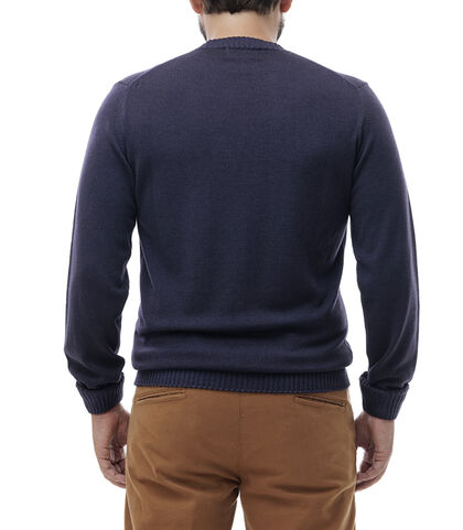 Maglione blu con bordi a costine, 24J2T0237TSBLUNI, 002