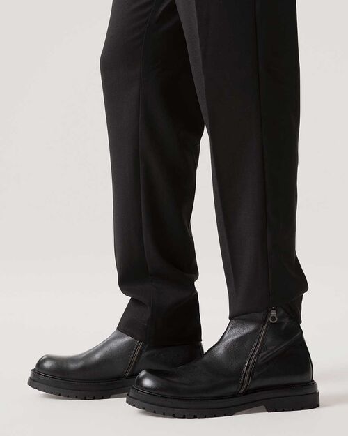 Stivaletti neri in pelle con zip laterale, BLACK