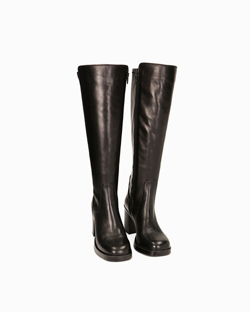 Stivali neri in pelle, tacco 8,4 cm, BLACK