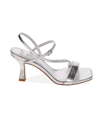 Sandali argento laminato, tacco 7,5 cm, Valerio 1966, 2121T6485LMARGE035, 001
