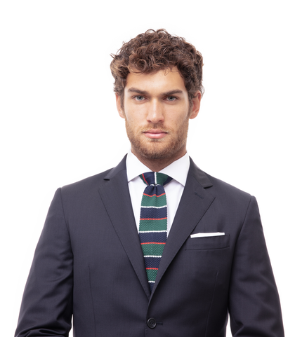 Cravatta blu rigata in cotone con fondo dritto, Valerio 1966, 11I9T0021TSBLUEUNI, 002