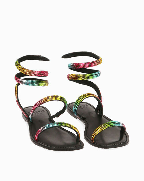Sandali neri in camoscio con strass, BLACK