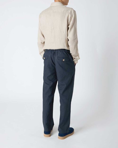 Pantalone da uomo in lino blu, BLUE