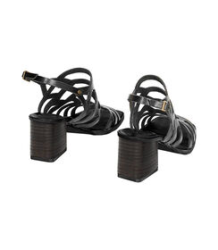 Sandalo da donna in vacchetta intrecciata nero, tacco largo 7,5 cm, Valerio 1966, 2572T6539VANERO036, 004 preview