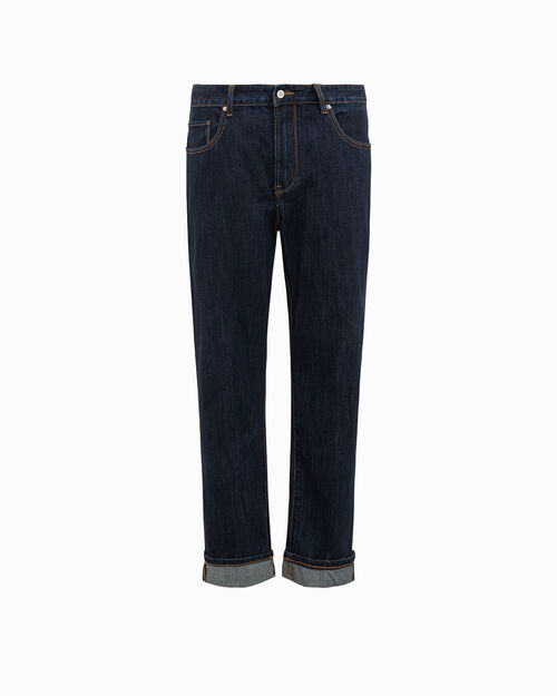 Jeans blu denim regular fit con cuciture a contrasto, JEANS