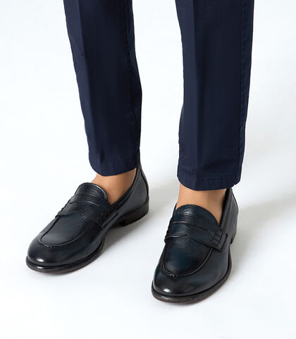 Mocassini da uomo blu in pelle, Valerio 1966, 2553T0051PEBLUE039, 002