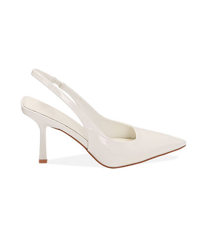 Décolleté slingback bianche in vernice, tacco 8,5 cm, Valerio 1966, 2121T6121VEBIAN035, 001