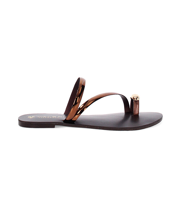 Sandali bassi da donna in laminato rame, Valerio 1966, 2549T6816LMRAME036