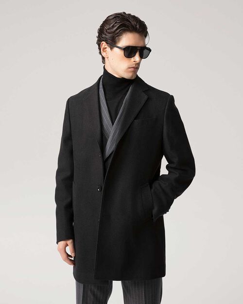 Cappotto nero con revers a lancia, BLACK