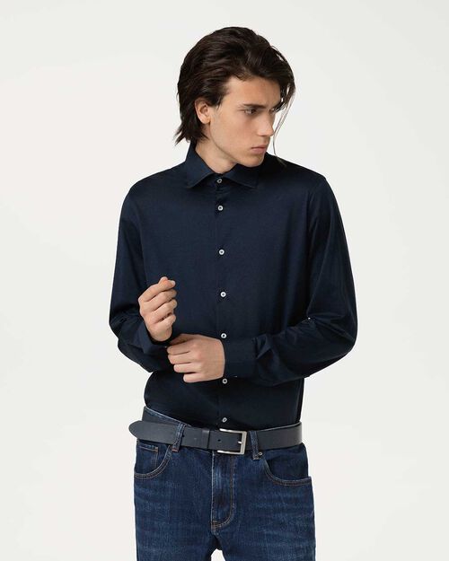 Camicia blu colletto classico, BLUE