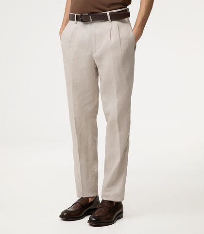 Completo pantalone sabbia con pieghe eleganti, Valerio 1966, 2784T7070LNSABB42, 002