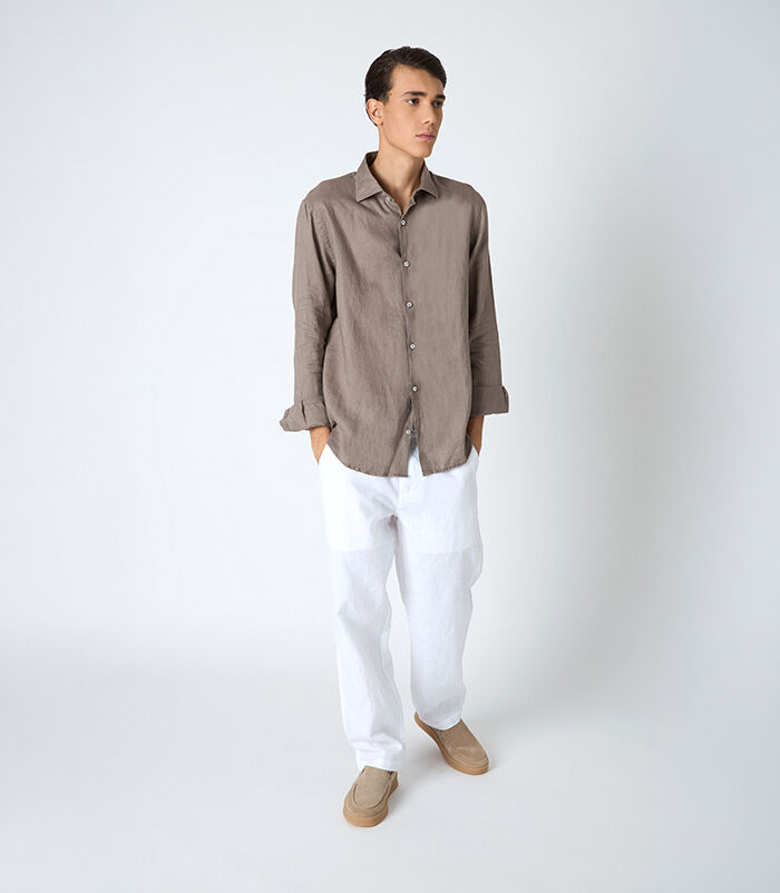 Camicia da uomo in lino fango, Valerio 1966, 25Z3T2302LNFANG39