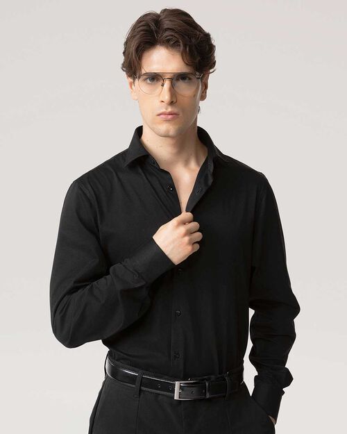 Camicia nera in cotone, BLACK