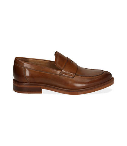 Mocassini cuoio in pelle, UOMO, 1577T0607PECUOI039, 001