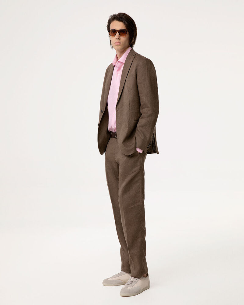 Giacca marrone lino con rever classico,  image number null