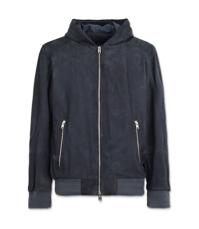 Giubbino da uomo con cappuccio di camoscio blu, Valerio 1966, 25Z4T0866CMBLUE48
