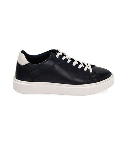 Sneakers blu in pelle, Valerio 1966, 2114T6603PEBLUE039, 001