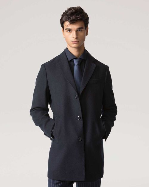 Cappotto blu chiusura a tre bottoni, BLUE