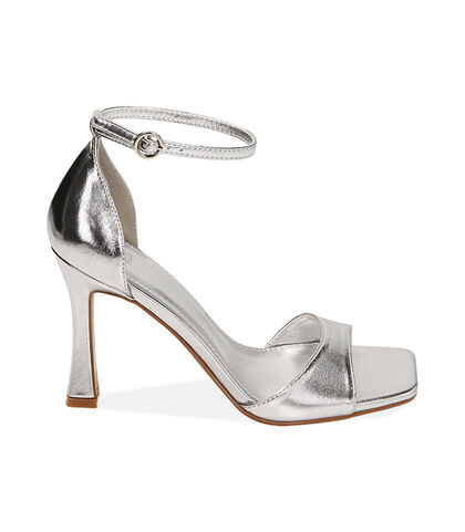 Sandali argento laminato, tacco 9,5 cm, 2121T7725LMARGE035, 001