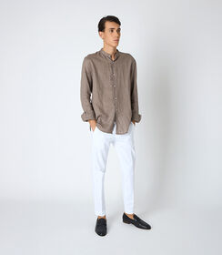 Camicia da uomo in lino con collo alla coreana fango, Valerio 1966, 25Z3T2301LNFANG38, 001 preview