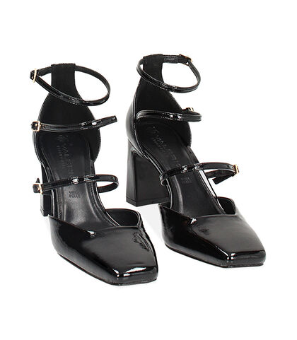 Décolleté open shank nere in naplak, tacco 7 cm, Valerio 1966, 2421T1802NPNERO035, 002