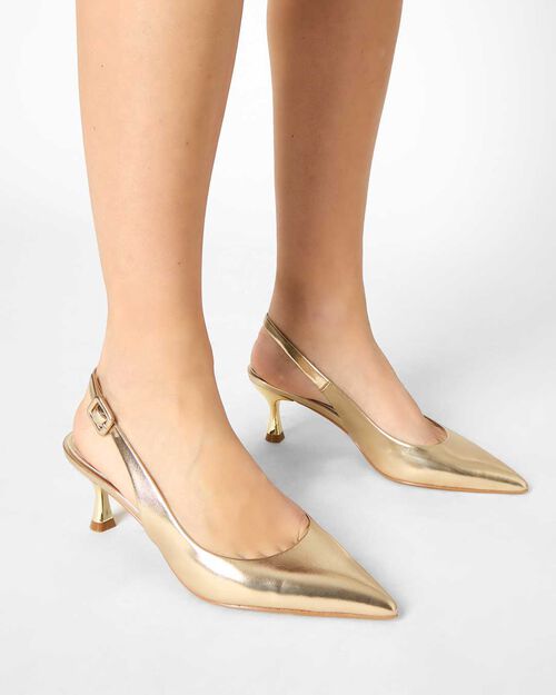 D&eacute;collet&eacute; slingback da donna oro giallo laminate, GOLD