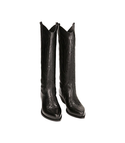 Stivali texani in pelle nera, tacco 5,5 cm, Valerio 1966, 21B8T4103PENERO035, 002