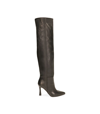 Stivali overknee neri in pelle, tacco 10 cm , Valerio 1966, 20L6T7045PENERO035, 001