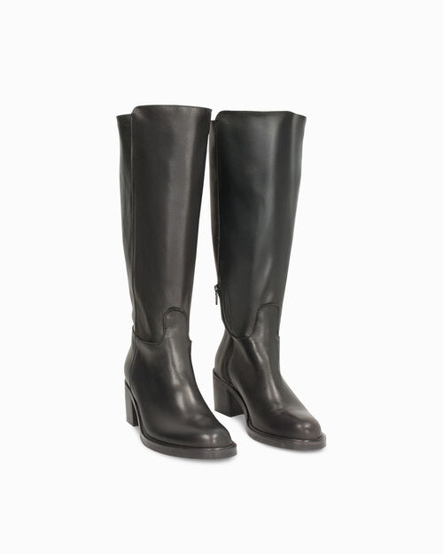 Stivali neri alti in vera pelle, BLACK