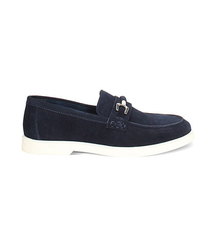 Mocassino da uomo in camoscio blu, casual, Valerio 1966, 25U8T5406CMBLUN039, 001