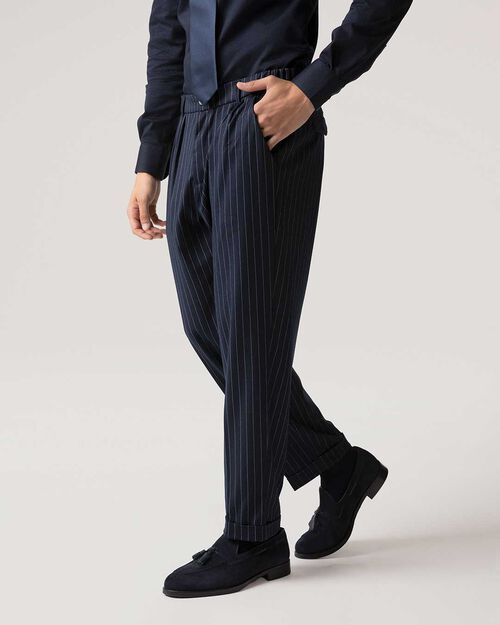 Pantaloni blu motivo gessato, BLUE