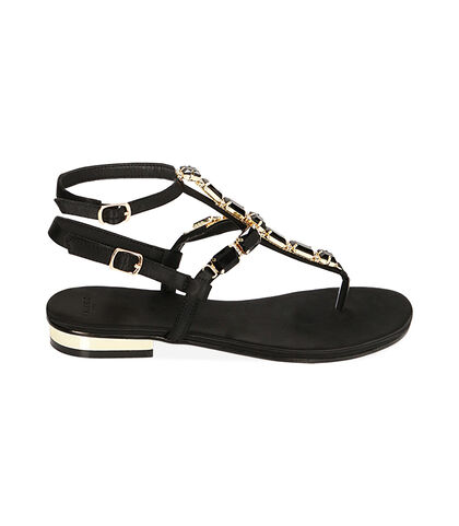Sandali infradito neri in raso, Valerio 1966, 2149T9992RSNERO035, 001
