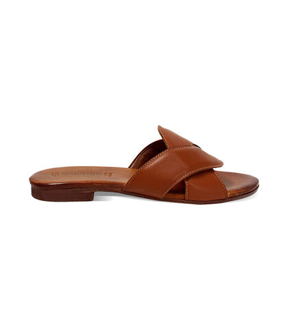Sandalo basso da donna in pelle cognac, Valerio 1966, 2572T5249PECOGN035, 001