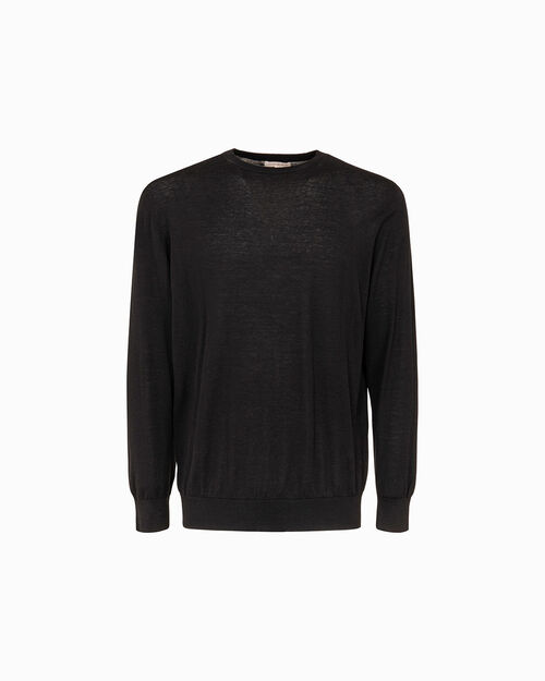 Maglia a maniche lunghe nera con bordi a coste, BLACK