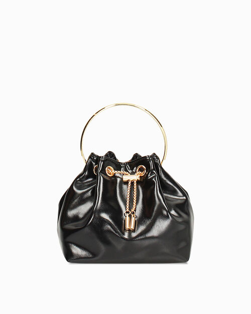 Mini bag nera lucida con dettagli, BLACK