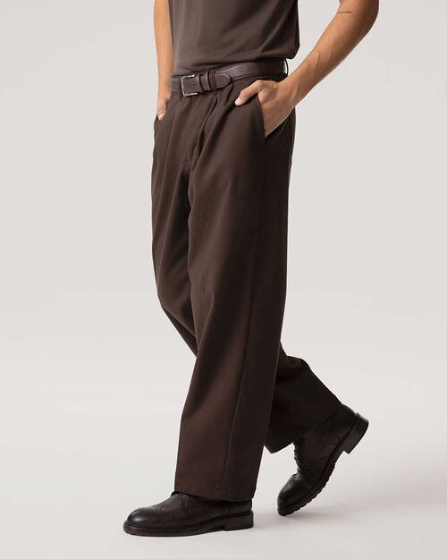 Pantaloni testa di moro con pince e tasche, DK BROWN