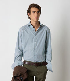 Camicia bianca e verde da uomo in cotone, Valerio 1966, 26Z3T0032COBIVE40, 001 preview