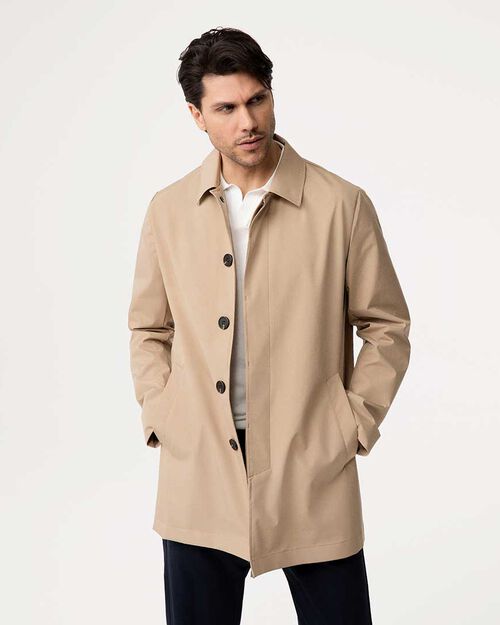 Trench beige con colletto tradizionale, BEIGE
