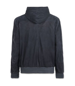 Giubbino da uomo con cappuccio di camoscio blu, Valerio 1966, 25Z4T0866CMBLUE48, 002 preview