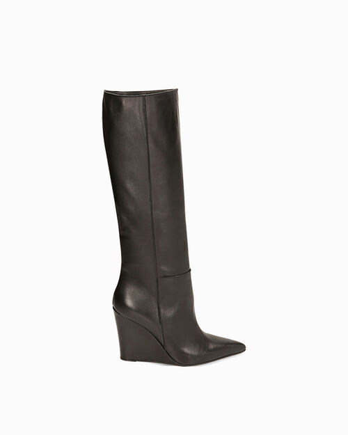 Stivali neri in pelle, zeppa 9,5 cm, BLACK